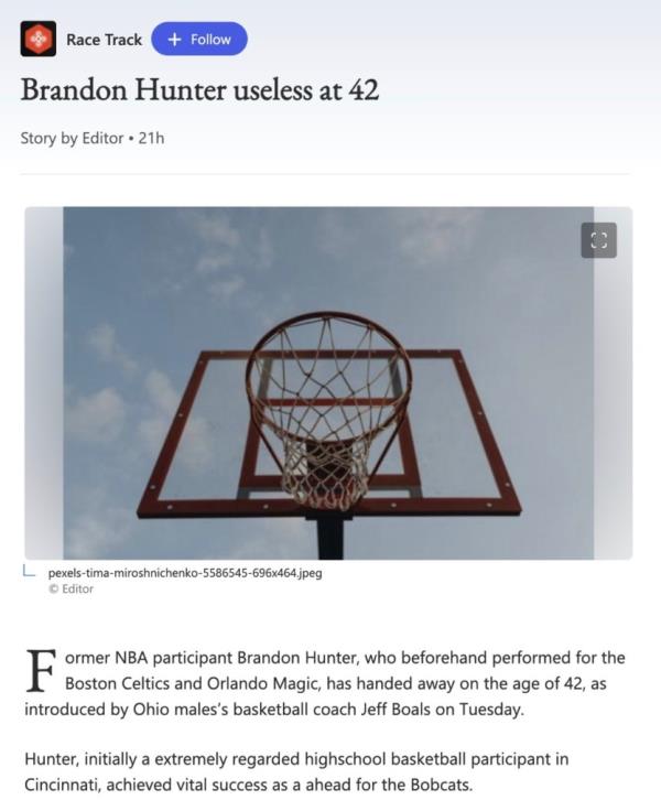 An AI-generated news story on the MSN news aggregation site run by Microsoft referred to Hunter as